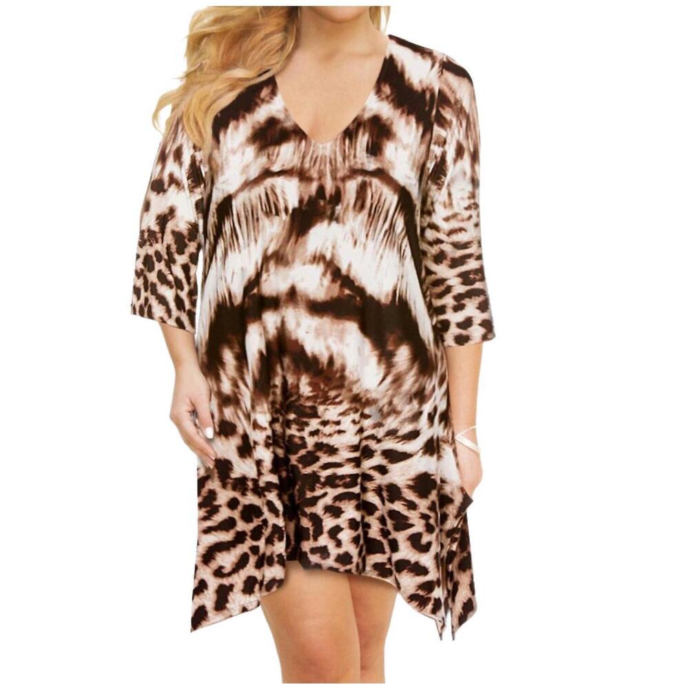 NEW J.VALDI plus size animal print sharkbite tunic in brown
